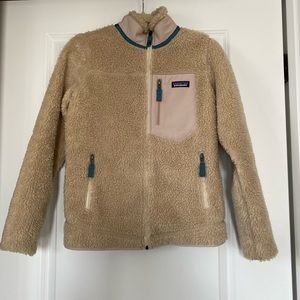 Patagonia Beige Teddy Fleece Jacket with Teal Accents